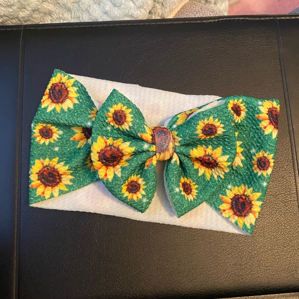 Sunflower Print Kids Headwrap Bow Hand Crafted